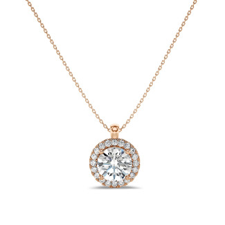 1.00 carat diamond halo necklace in red gold
