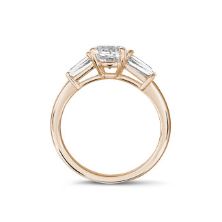 Rings - 1.50 carat trilogy ring in red gold with pear diamond and tapered baguettes