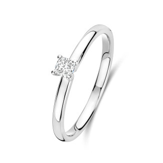 Rings - 0.15 carat solitaire ring with a cushion cut diamond in white gold