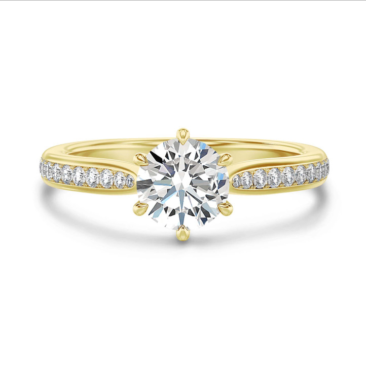 0.90 carat solitaire diamond ring in yellow gold with side diamonds