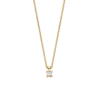0.15 carat solitaire pendant with an asscher cut diamond in yellow gold