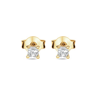 0.30 carat solitaire earrings withn asscher cut diamonds in yellow gold