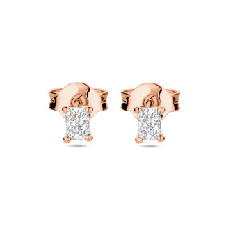 Earrings - 0.30 carat solitaire earrings with radiant cut diamonds in red gold