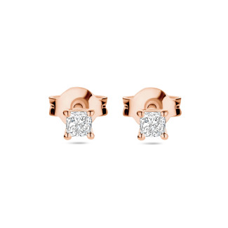 Earrings - 0.30 carat solitaire earrings with cushion cut diamonds in red gold