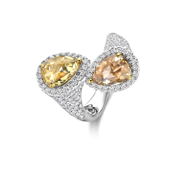 One of a kind - 4.73 carat Toi et Moi ring in yellow and white gold