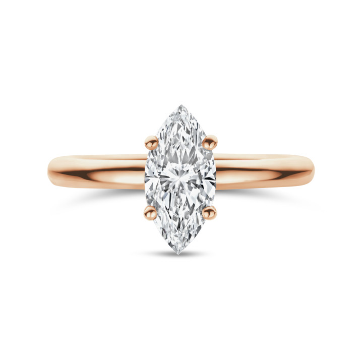 1.50Ct solitaire ring in red gold with Marquise diamond