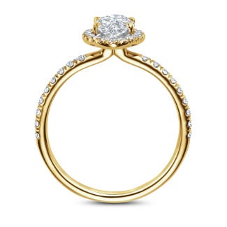 1.00Ct halo ring in yellow gold with Marquise diamond
