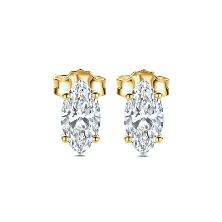 2.00 carat solitaire Marquise cut diamond earrings in yellow gold