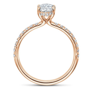 Rings - 1.50 Ct. solitaire ring in red gold with Marquise diamond and hidden halo