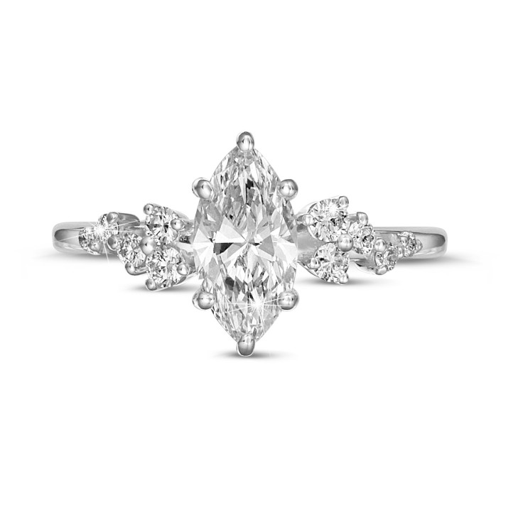 1.20 carat solitaire cluster ring in white gold with marquise diamond