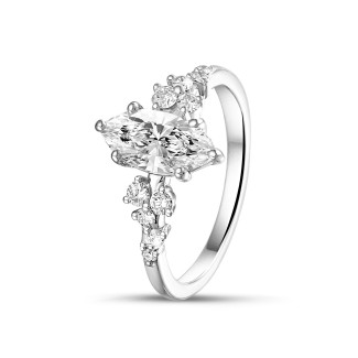 1.50 carat solitaire cluster ring in white gold with marquise diamond
