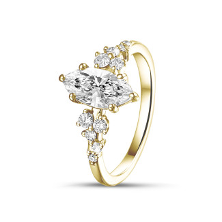 1.50 carat solitaire cluster ring in yellow gold with marquise diamond