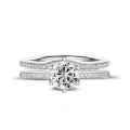 1.00 carat solitaire ring in white gold with side diamonds