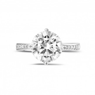 Rings - 3.00 carat solitaire diamond ring in white gold with side diamonds