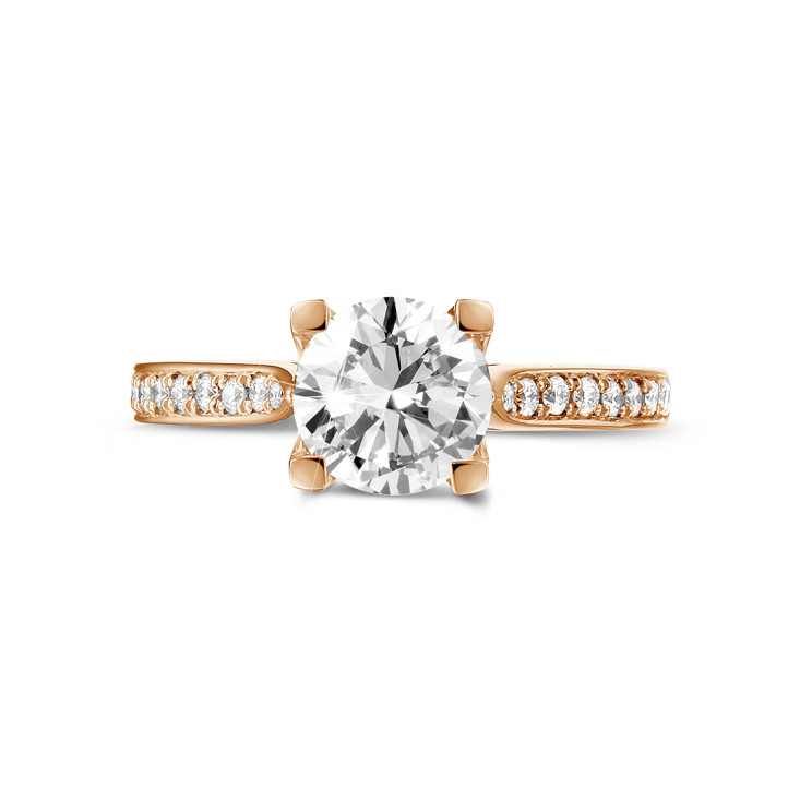 1.25 carat solitaire diamond ring in red gold with side diamonds
