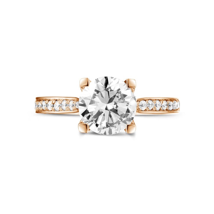 1.50 carat solitaire diamond ring in red gold with side diamonds