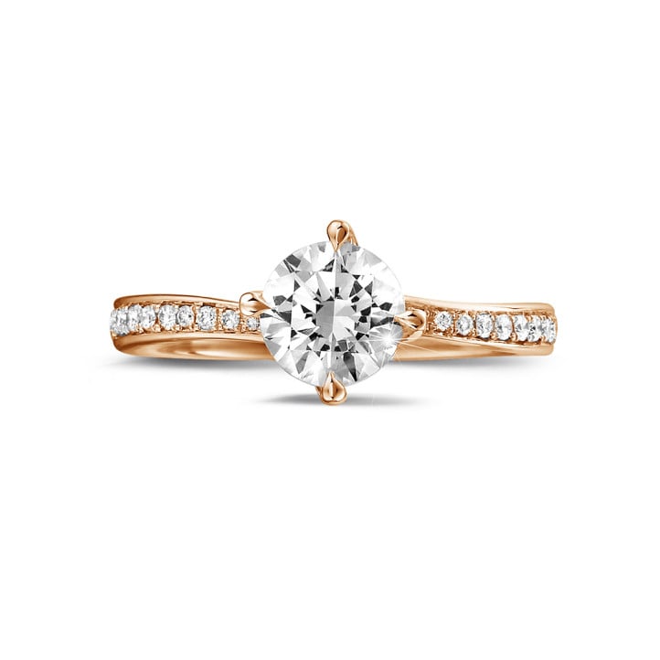 1.00 carat solitaire diamond ring in red gold with side diamonds