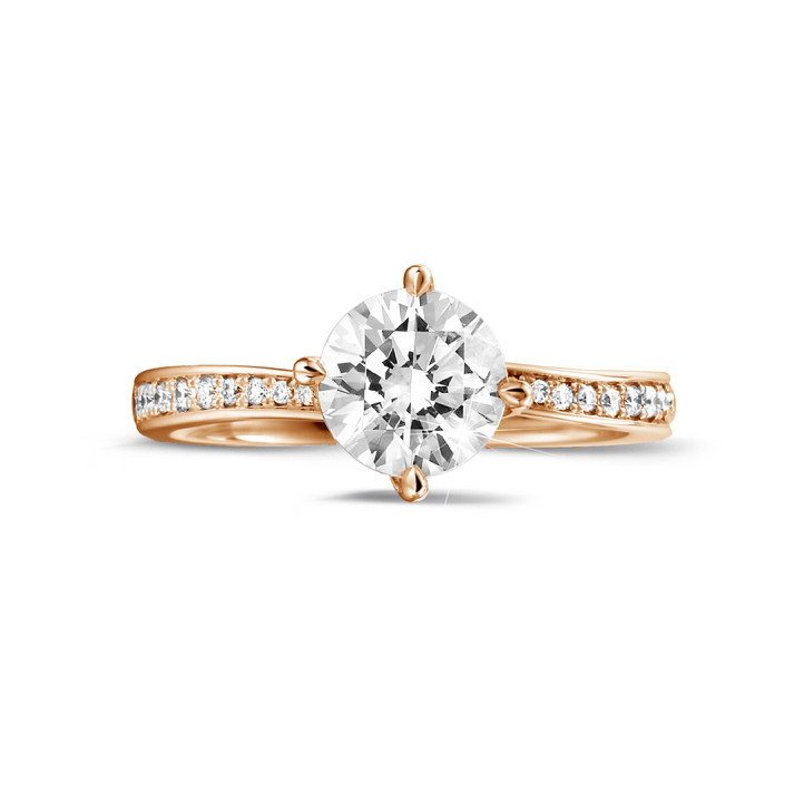 1.25 carat solitaire diamond ring in red gold with side diamonds
