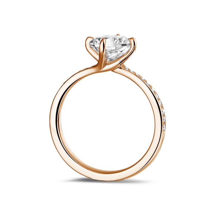 1.50 carat solitaire diamond ring in red gold with side diamonds