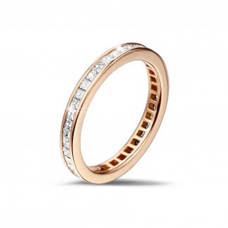 Wedding - 0.90 carat eternity ring (full set) in red gold with small princess diamonds