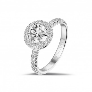 Rings - 1.00 carat solitaire halo ring in platinum with round diamonds