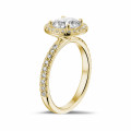 1.50 carat solitaire halo ring in yellow gold with round diamonds