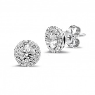 Golden earrings - 1.00 carat diamond halo earrings in white gold