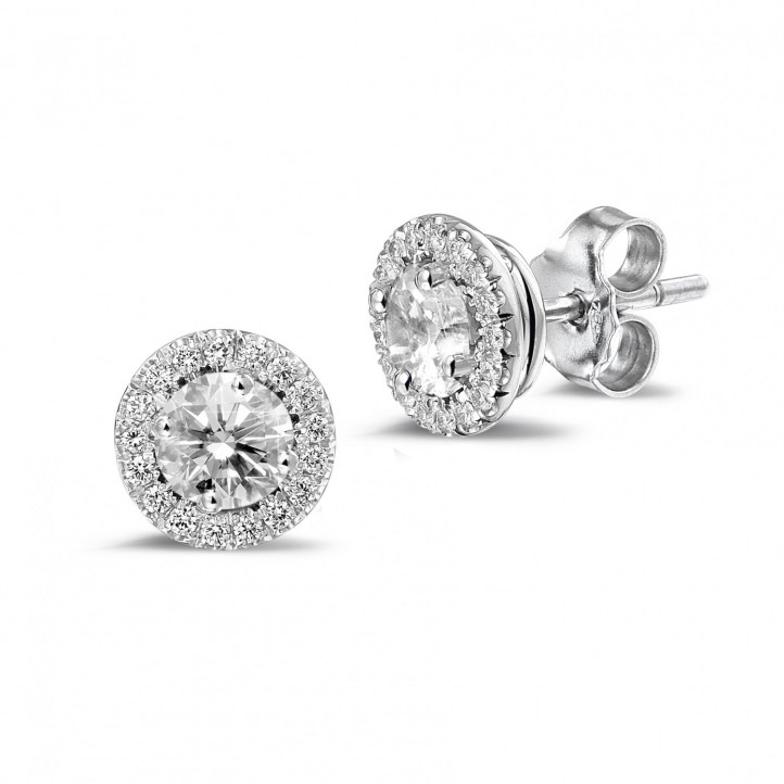 1.00 carat diamond halo earrings in white gold