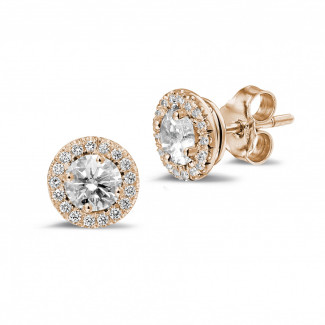 Earrings - 1.00 carat diamond halo earrings in red gold