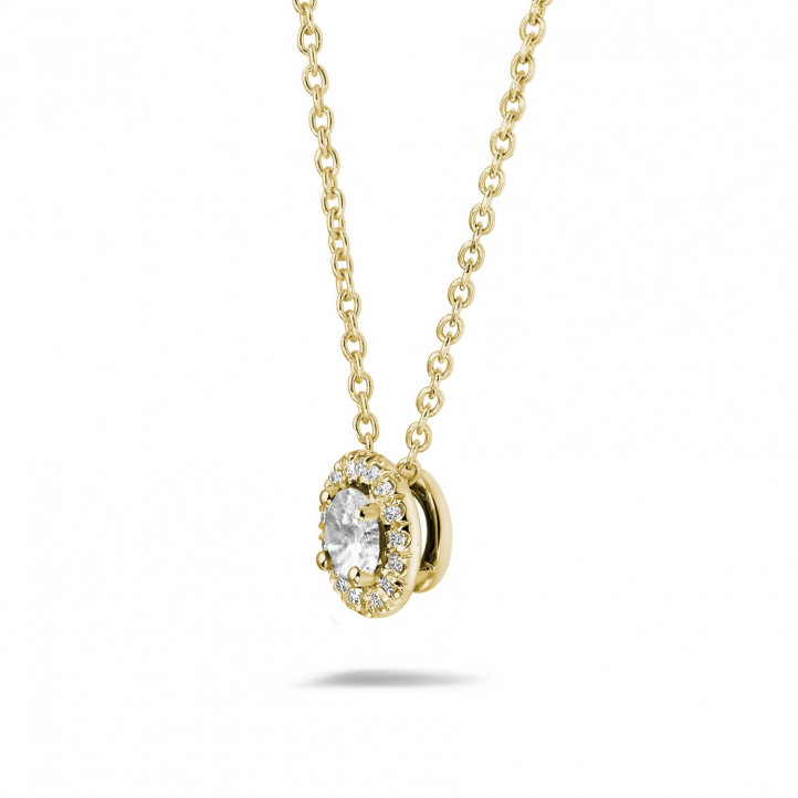 0.50 carat diamond halo necklace in yellow gold