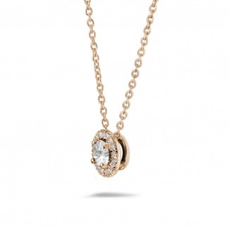 Necklaces - 0.50 carat diamond halo necklace in red gold