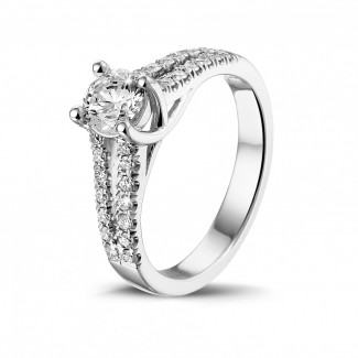 0.50 carat solitaire ring in white gold with side diamonds
