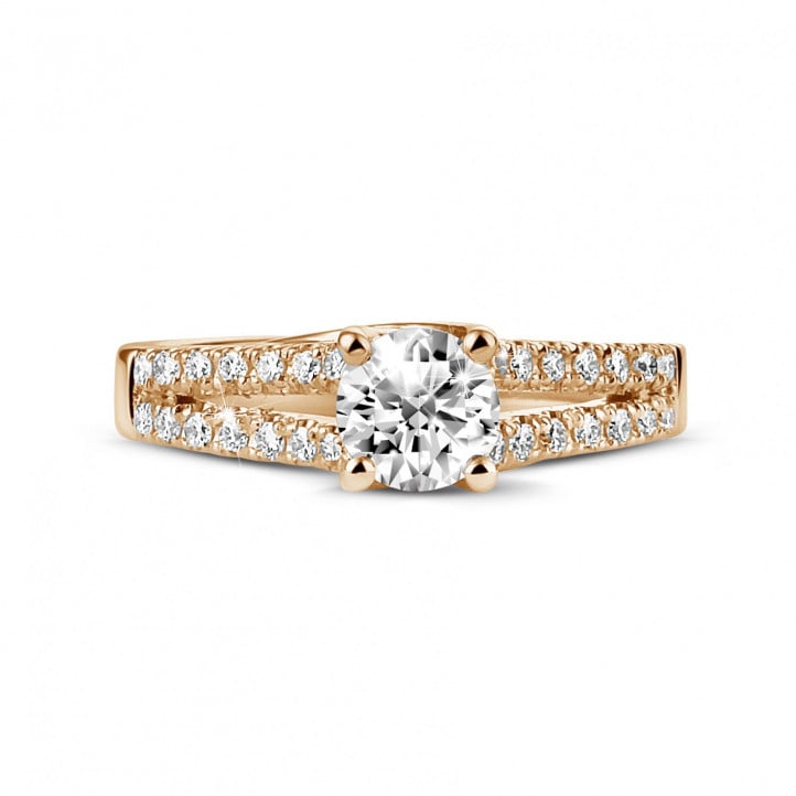 0.50 carat solitaire ring in red gold with side diamonds
