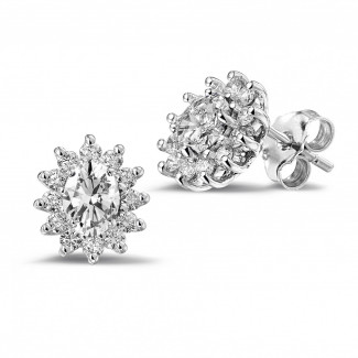 Earrings - 1.75 carat entourage earrings in platinum with oval and round diamonds