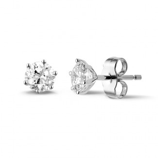 Earrings - 1.00 carat classic diamond earrings in platinum with six prongs