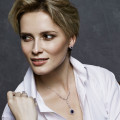 Diamond platinum necklace with a pear shaped sapphire