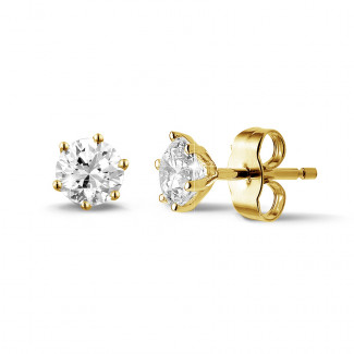 Earrings - 1.00 carat classic diamond earrings in yellow gold with six prongs