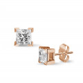 1.50 carat diamond princess earrings in red gold