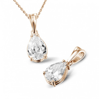 2.00 carat red golden solitaire pendant with pear shaped diamond