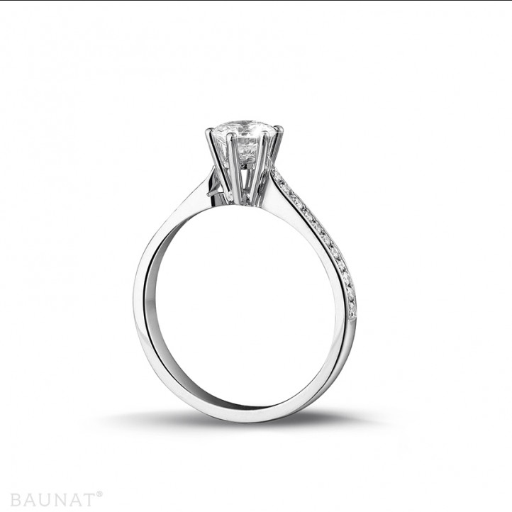 0.70 carat solitaire diamond ring in white gold with side diamonds