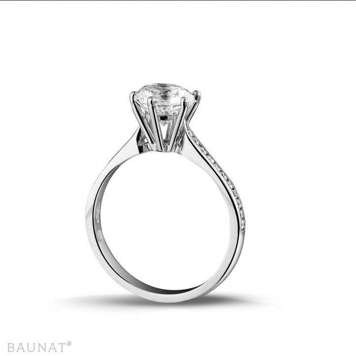 1.50 carat solitaire diamond ring in white gold with side diamonds