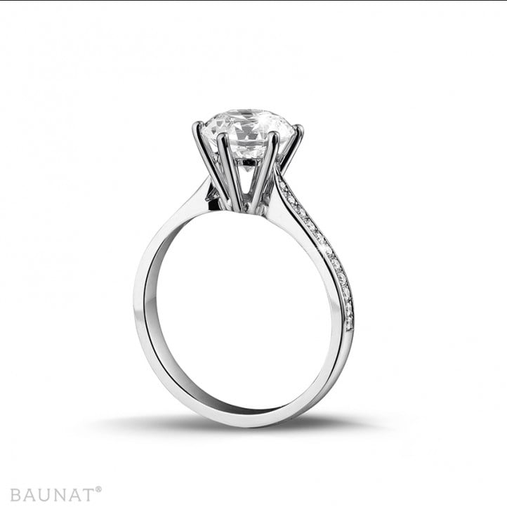 2.00 carat solitaire diamond ring in white gold with side diamonds