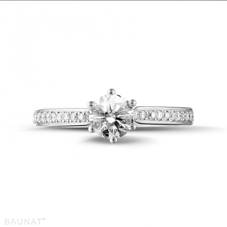 0.70 carat solitaire diamond ring in platinum with side diamonds