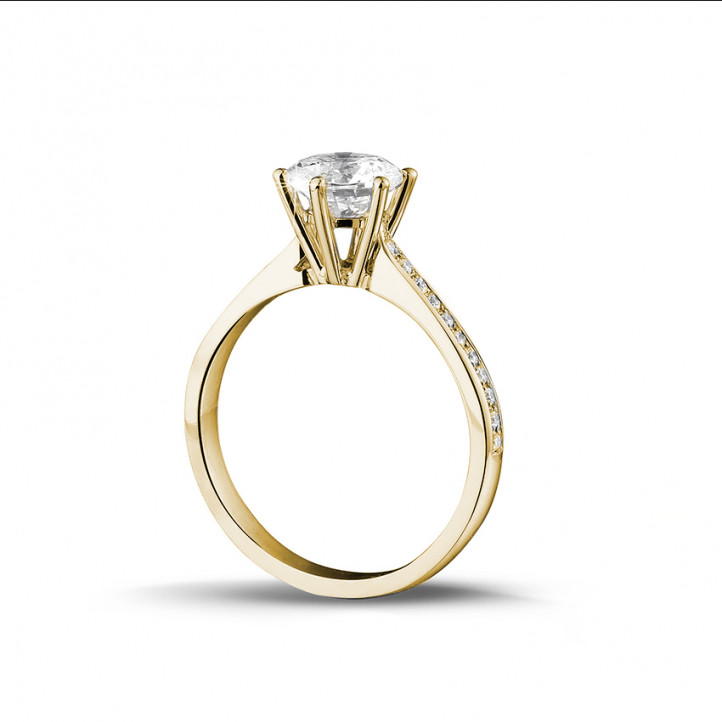 1.25 carat solitaire diamond ring in yellow gold with side diamonds