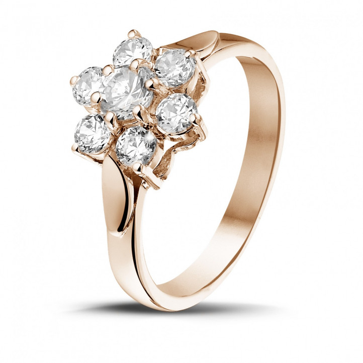 1.00 carat diamond flower ring in red gold