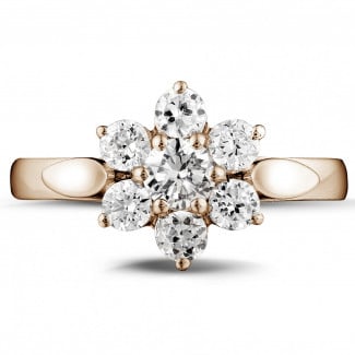 Rings - 1.00 carat diamond flower ring in red gold