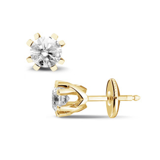 Earrings - 1.00 carat diamond design earrings in yellow gold with eight prongs