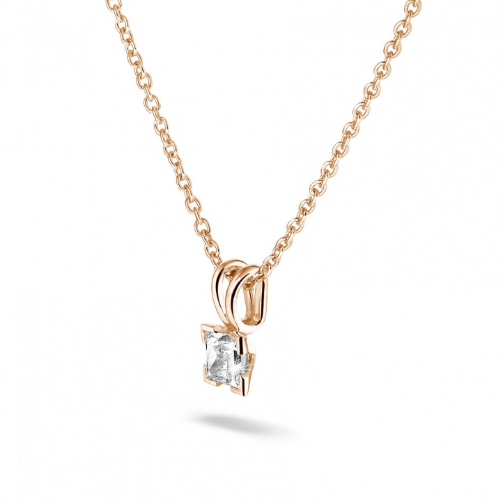 0.50 carat solitaire pendant in red gold with princess diamond