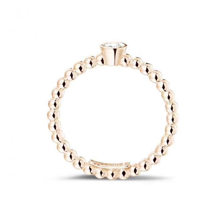 0.07 carat diamond stackable beaded ring in red gold