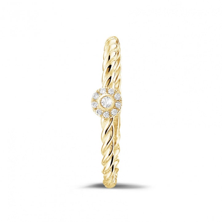 0.04 carat diamond stackable twisted ring in yellow gold